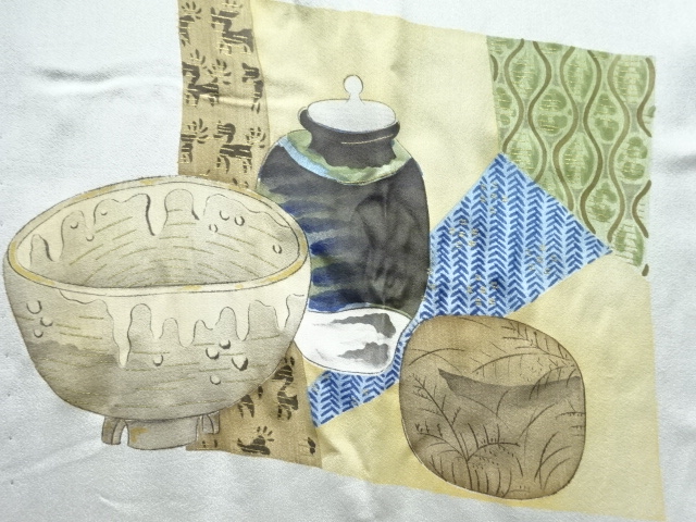 アンティーク　茶道具模様男物長襦袢